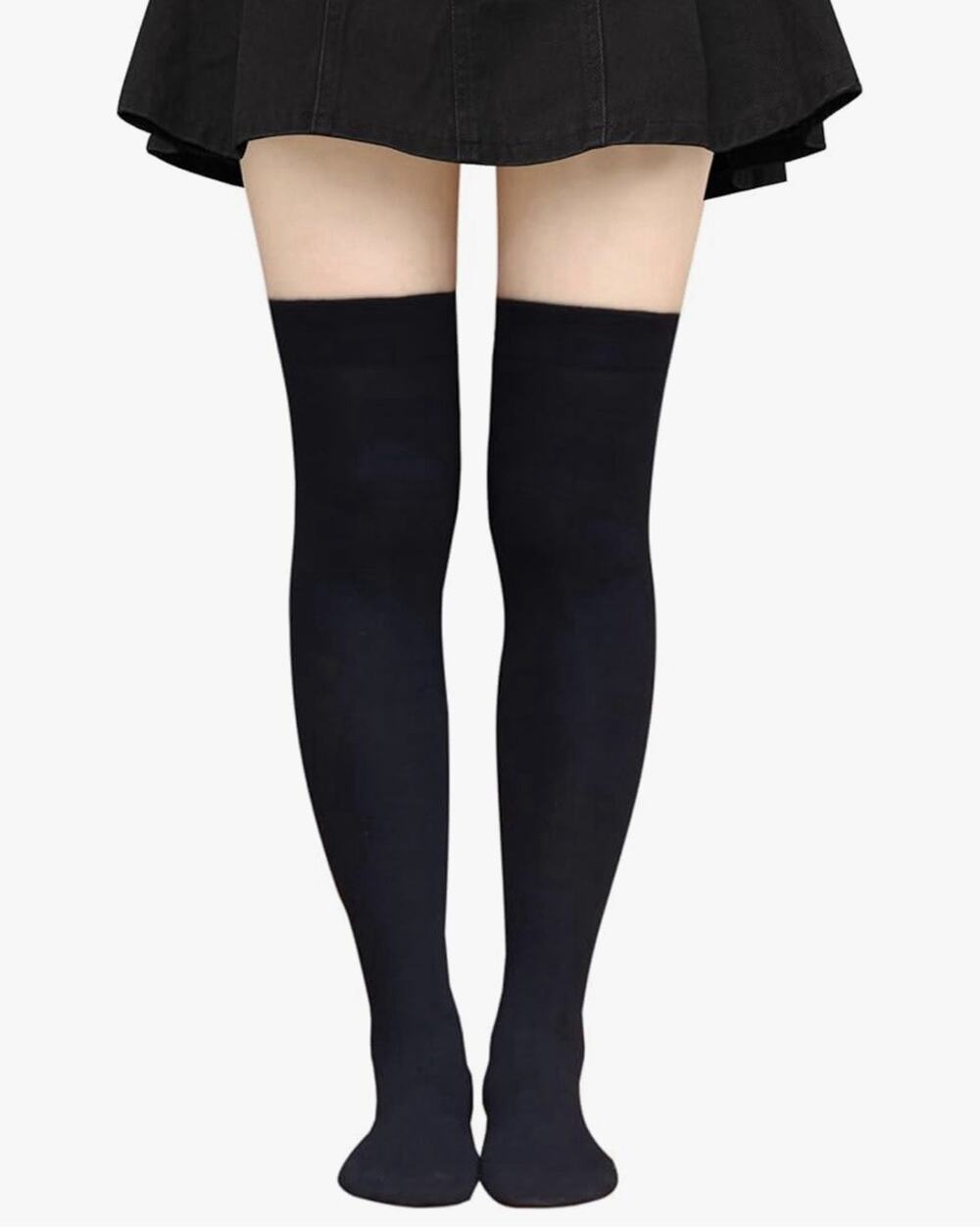 Bestjybt Women’s Thigh High Socks Cotton Black